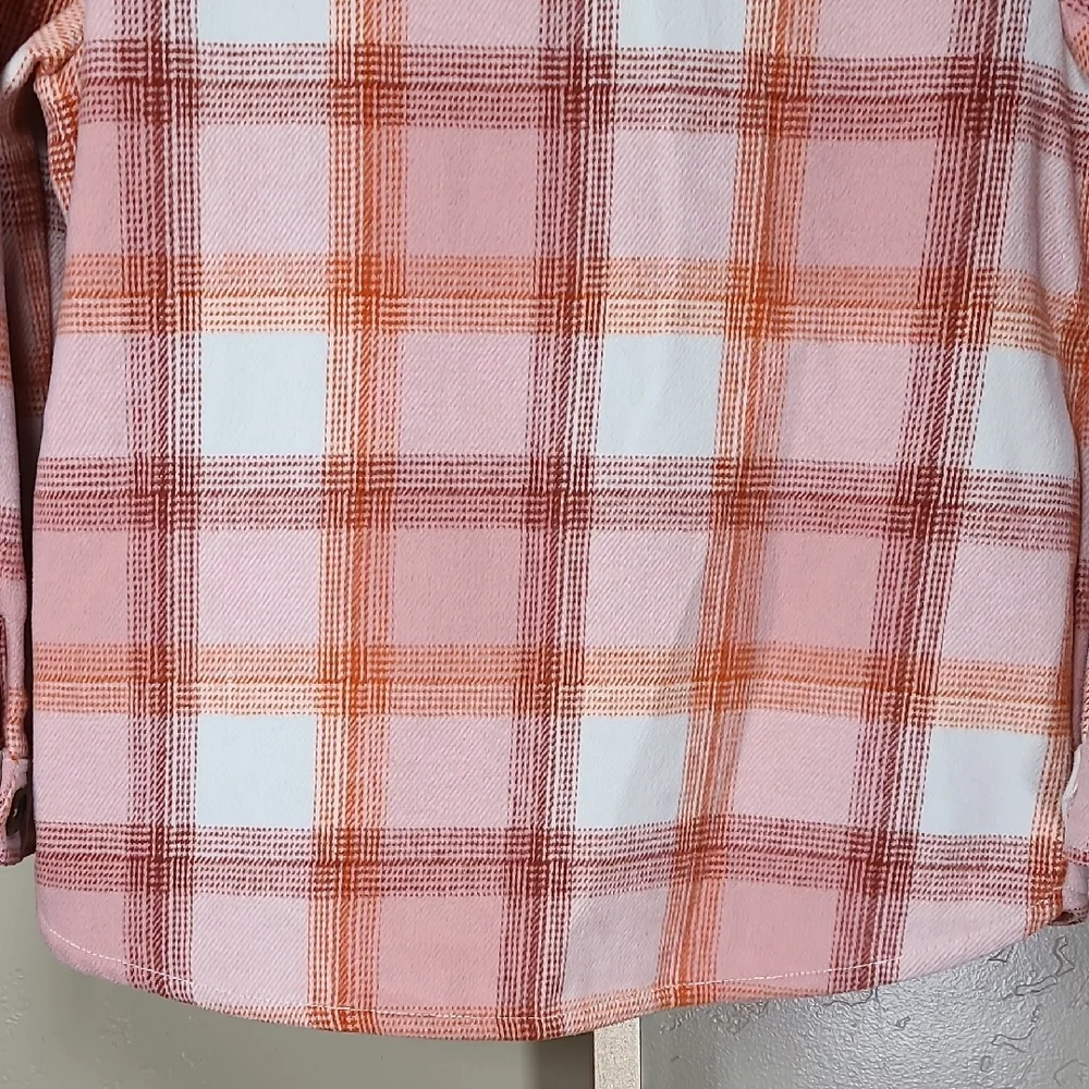 Old Navy Pink and Orange Peach Plaid Shacket Shirt Jacket Girls XL(14-16)